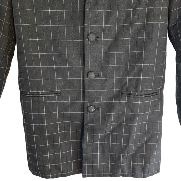 Boys Black Blazer 12R 12 R Regular  4 Covered Buttons Checked Teen Coat Jacket - Picture 3 of 6